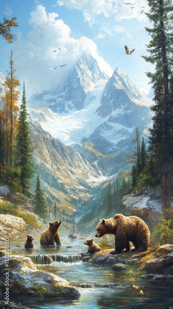 Majestic Mountain Bears and Their Cubs Majestic Mountain Bears and Their Cubs