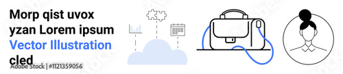 Office bag, cloud storage, cloud connection, chart, profile icon. Ideal for productivity apps, office tools, cloud services, workflow tools, business websites, organizational tools corporate