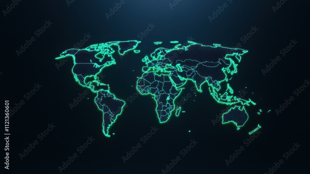 Naklejka premium A glowing map of the world in a digital style.