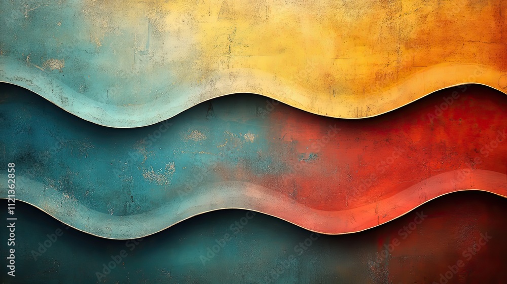 A retro background with wavy lines in pastel colors like orange, blue, yellow, and teal A retro background with wavy lines in pastel colors like orange, blue, yellow, and teal