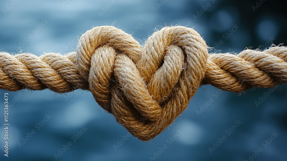 A rope with a heart-shaped knot isolated on a white background symbolizes connection, unity, and the enduring nature of love A rope with a heart-shaped knot isolated on a white background symbolizes connection, unity, and the enduring nature of love