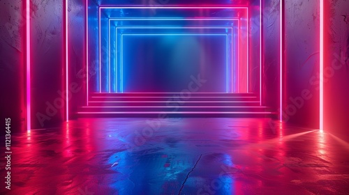 Wallpaper Mural 3d render, abstract geometric background with shapes and neon lines glowing in ultraviolet light, Generative AI Torontodigital.ca