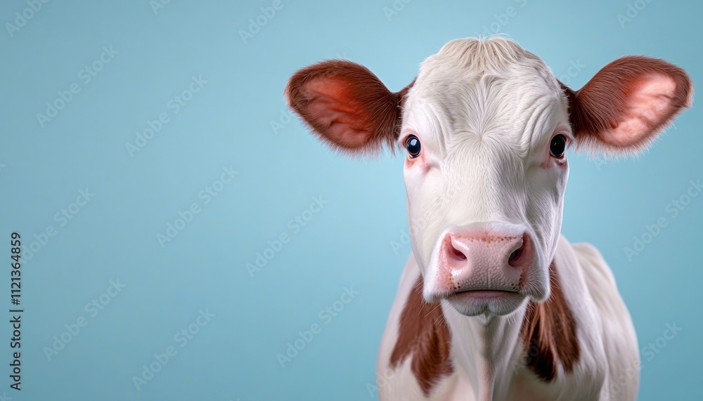 A young cow gazes curiously at the viewer in soft lighting A young cow gazes curiously at the viewer in soft lighting