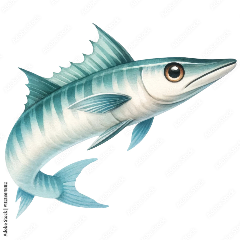 Fototapeta premium Detailed Watercolor Illustration of a Sturgeon.