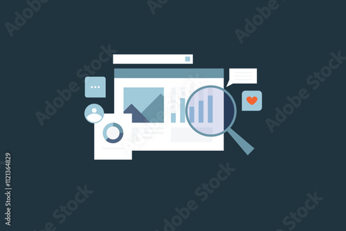 CRM, Customer relationship management software, CRM application managing business, Business analytics. Vector illustration background.