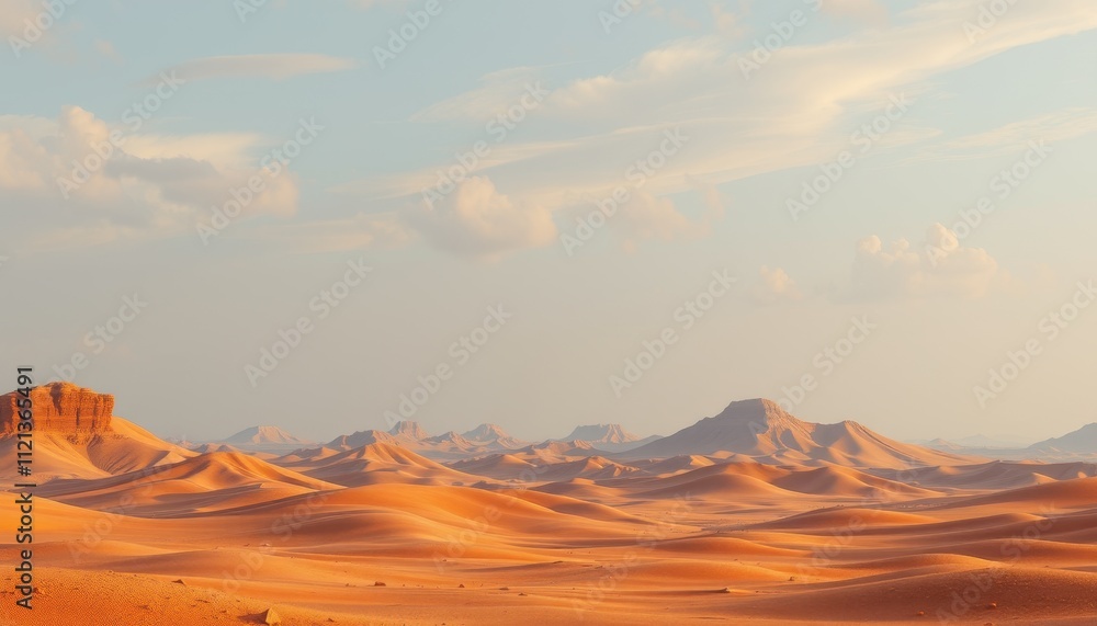 Naklejka premium Golden Sands Desert Landscape Under a Pale Sky