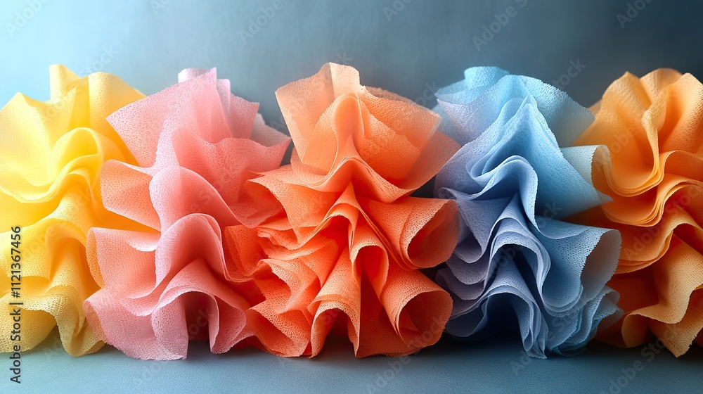 A set of colorful paper napkins viewed from the top, presented in a banner format A set of colorful paper napkins viewed from the top, presented in a banner format