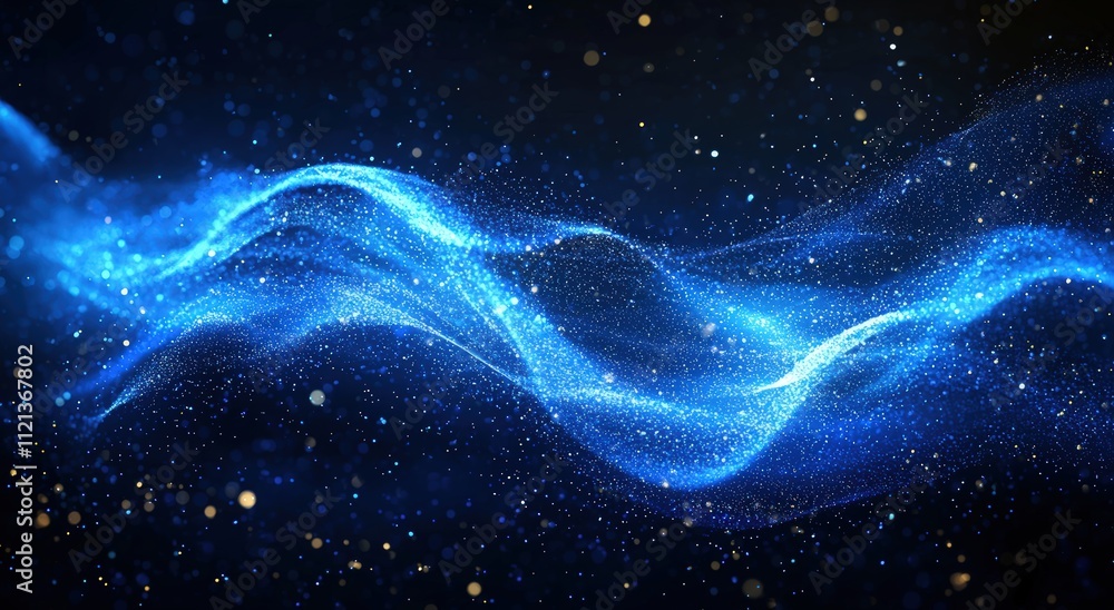 Dynamic blue wave of glittering particles Dynamic blue wave of glittering particles