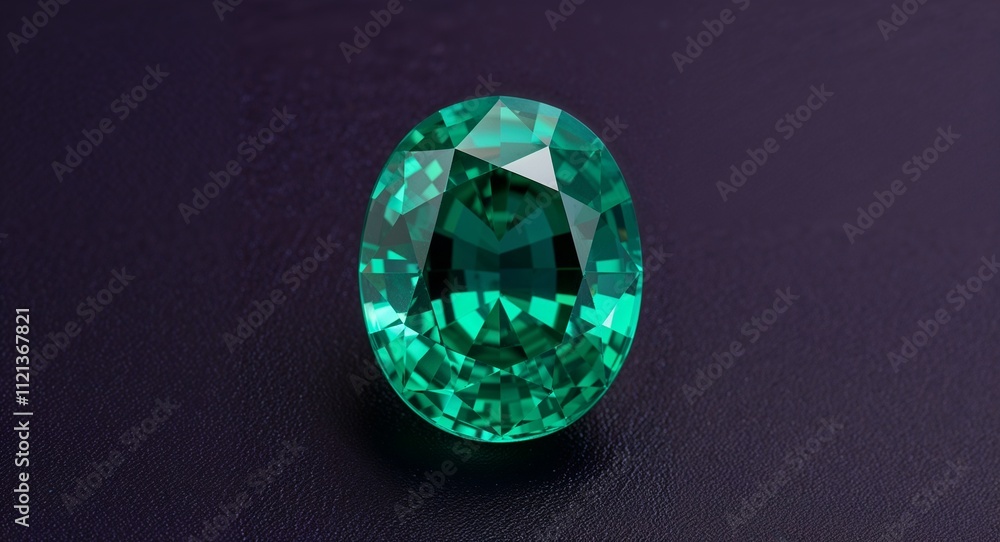 Fototapeta premium Oval emerald vivid green clarity sparkling shine on a dark purple background