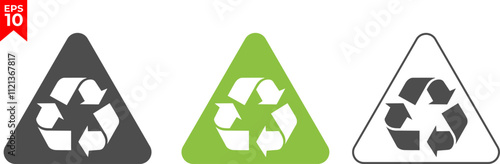 100% recycled plastic label. Eco friendly packaging symbol. Flat design. Vector illustration