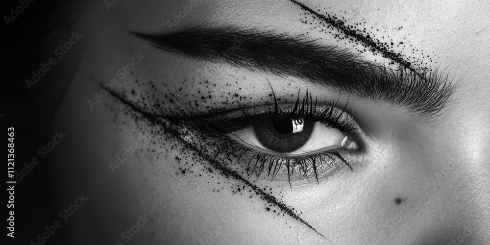 Obraz premium Expressive close-up of an eye showcasing striking makeup artistry and bold design