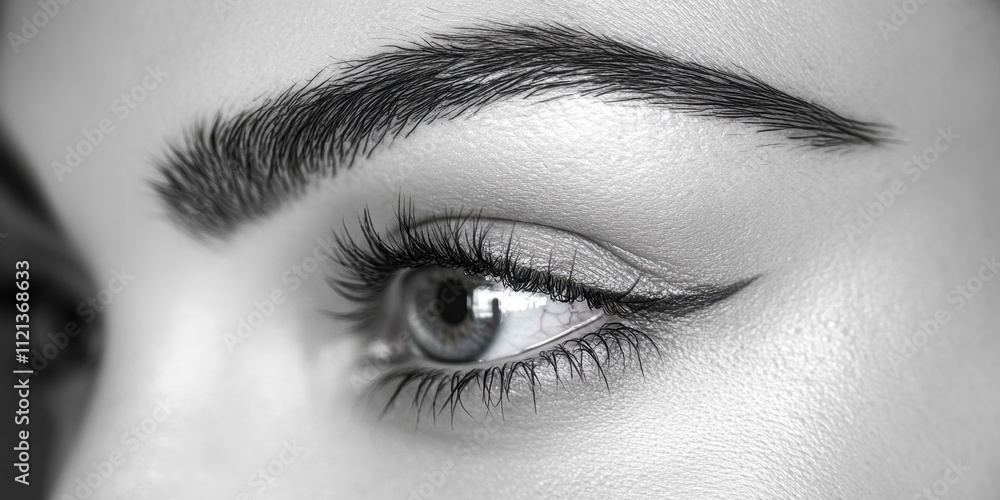 Expressive gaze captured in fine detail highlighting striking eyeliner and delicate eyelashes during a beauty session Expressive gaze captured in fine detail highlighting striking eyeliner and delicate eyelashes during a beauty session