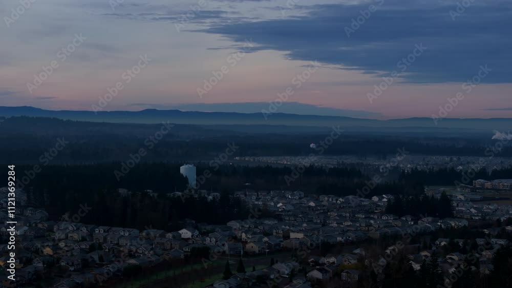 Suburban Neighborhood at Dawn with Hazy Horizon Suburban Neighborhood at Dawn with Hazy Horizon
