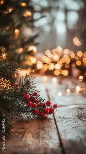 Wallpaper Mural Cozy Christmas decorations with berries and lights Torontodigital.ca