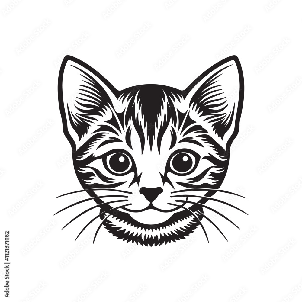 Fototapeta premium cute little cat head silhouette, black and white silhouette, vector and illustration