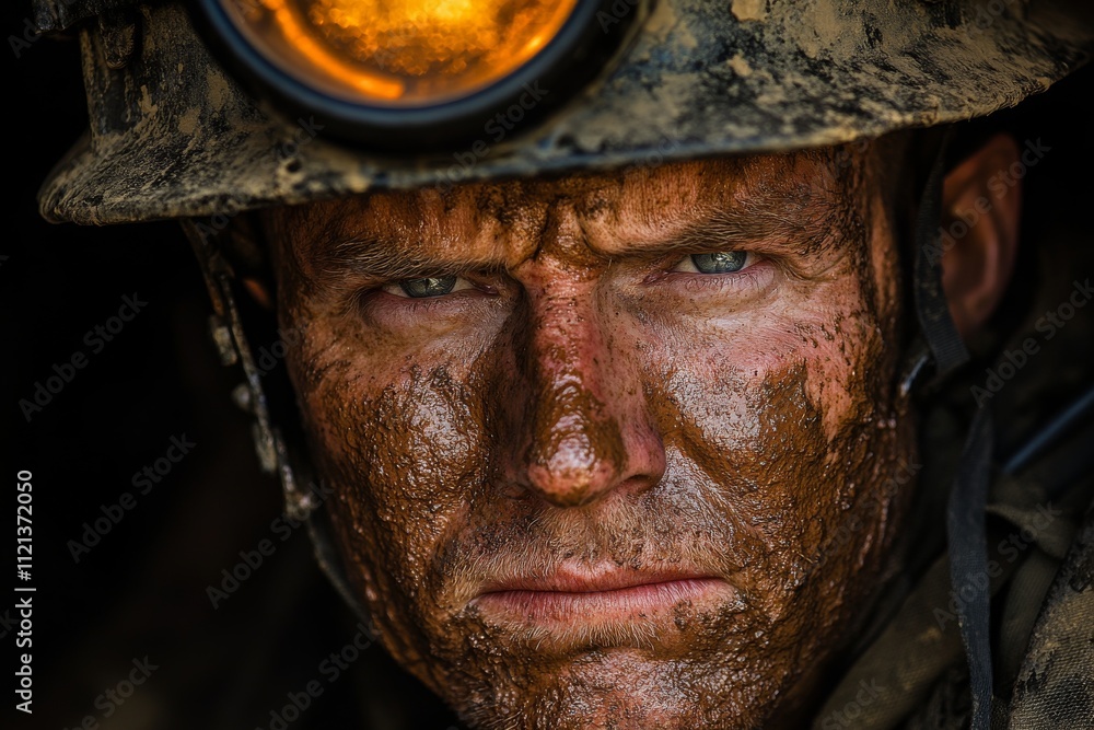 A close-up shot of a miners face A close-up shot of a miners face