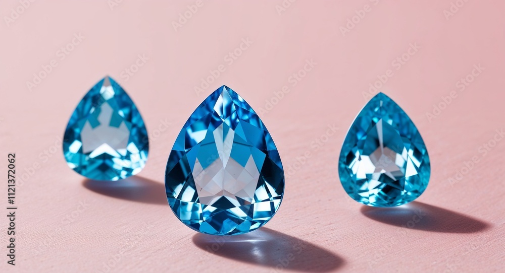 Teardrop aquamarine cool blue radiance sharp brilliance on a light pink background Teardrop aquamarine cool blue radiance sharp brilliance on a light pink background
