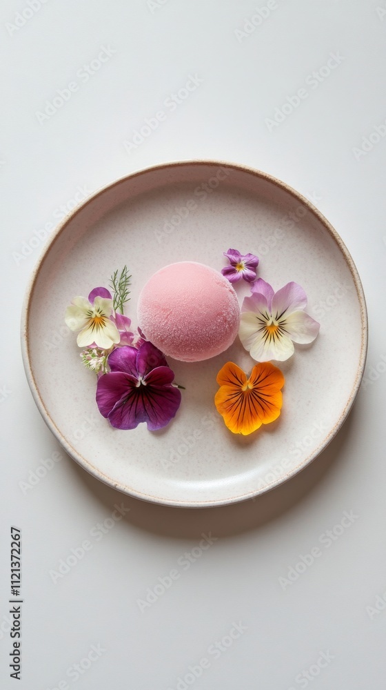 Delicate Pink Dessert with Edible Flowers Delicate Pink Dessert with Edible Flowers