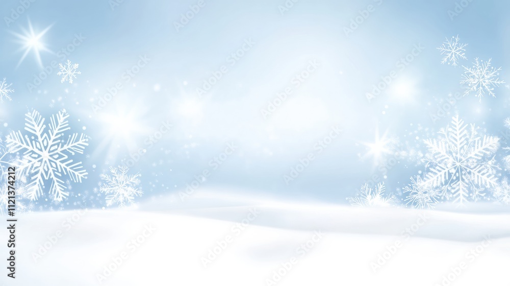 Winter Wonderland Background with Snowflakes and Soft Blue Sky Winter Wonderland Background with Snowflakes and Soft Blue Sky