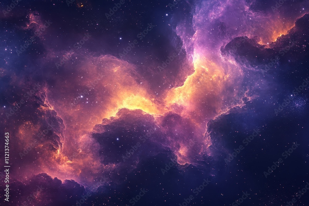 Fototapeta premium A Nebula with Swirling Clouds of Gas and Dust in a Starry Sky