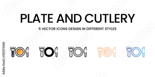 Plate and Cutlery icons in different style vector stock illustration