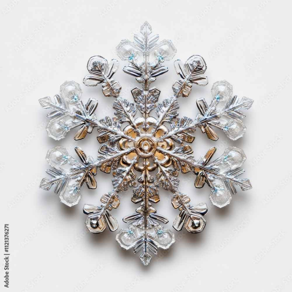 Fototapeta premium Elegant Crystal Snowflake Decoration on White Background