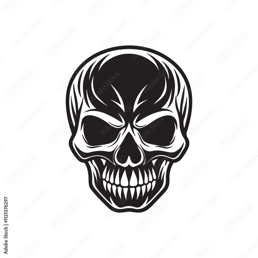 skull silhouette, black and white silhouette, vector and illustration skull silhouette, black and white silhouette, vector and illustration