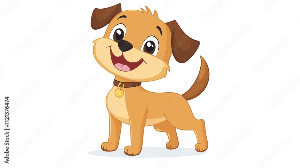 Obraz premium A cute cartoon dog is smiling and looking to the side.