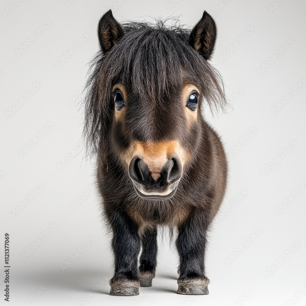 Cute Miniature Horse with Fluffy Mane Posing in Studio Environment Cute Miniature Horse with Fluffy Mane Posing in Studio Environment
