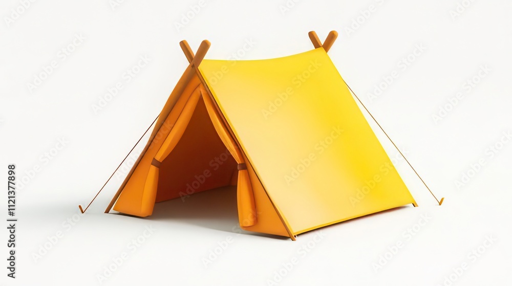 Yellow cartoon camping tent isolated on white background.