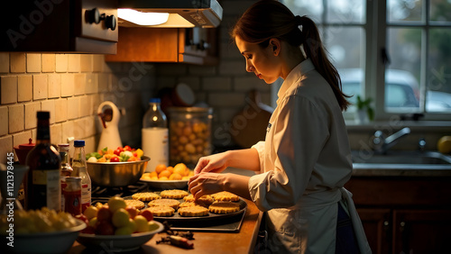 Woman Preparing Festive Hanukkah Dinner photo