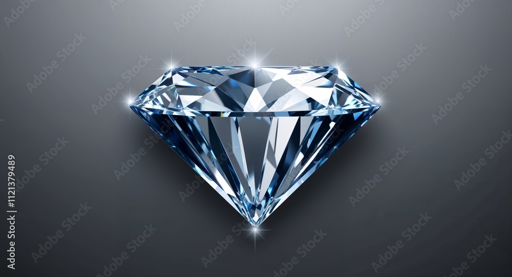 Crystal shaped diamond jagged gleaming edges on a steel gray background Crystal shaped diamond jagged gleaming edges on a steel gray background