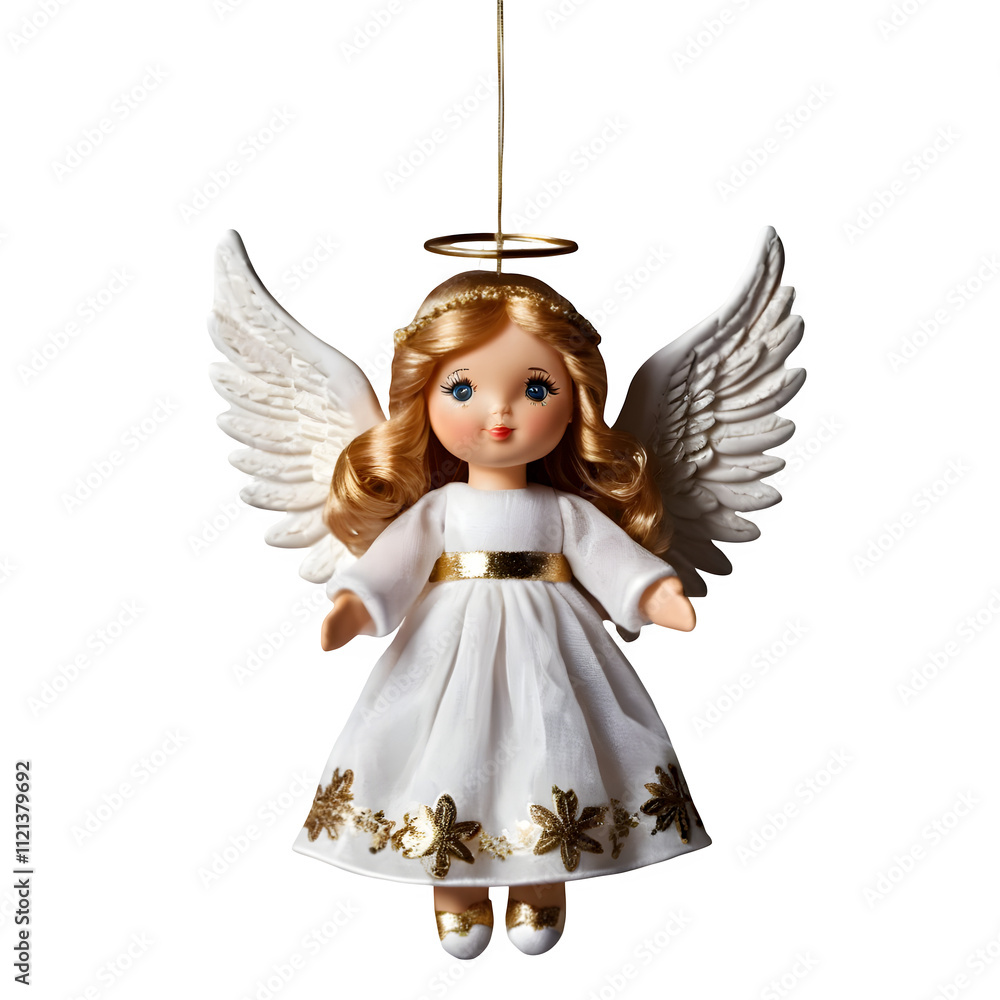 Fototapeta premium Christmas Angel Doll with Glitter Hanging Ornament Isolated Transparent Background