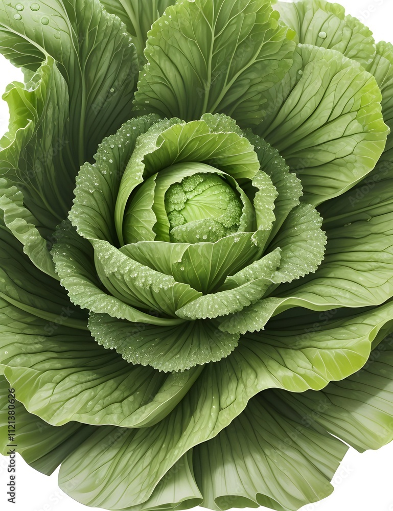 Fresh Green Cabbage with Dew Drops Isolated on White Background Fresh Green Cabbage with Dew Drops Isolated on White Background