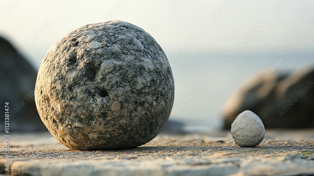 © Galib - A large and a small, round stone on a rocky surface.