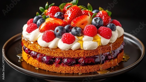 Wallpaper Mural A moist sponge cake layered with fresh strawberries, raspberries, and blueberries, topped with whipped cream and a drizzle of honey. Torontodigital.ca