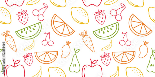 Fruit seamless pattern outline. seamless pattern for food wrapping or wallpaper