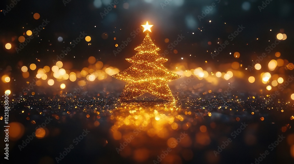 Sparkling golden Christmas tree on glitter background. Sparkling golden Christmas tree on glitter background.