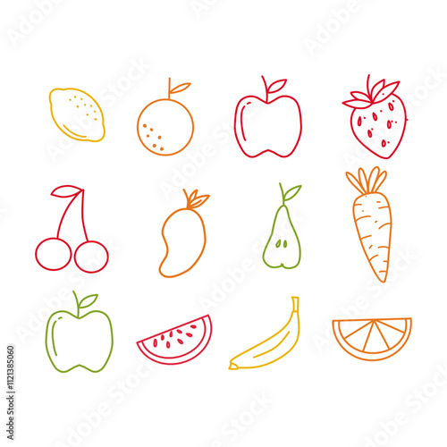 Fruit ouline seamless pattern on white background