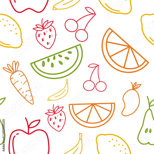 Fruit ouline seamless pattern on white background