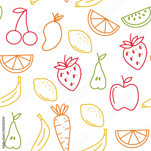 Fruit ouline seamless pattern on white background