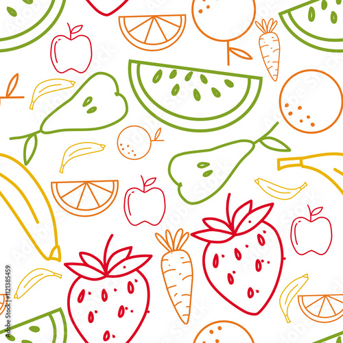 Fruit ouline seamless pattern on white background