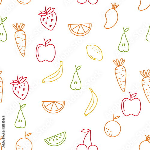 Fruit ouline seamless pattern on white background