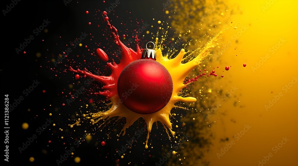 A bright ball surrounded by splashes of paint symbolizing the holiday. A bright ball surrounded by splashes of paint symbolizing the holiday.
