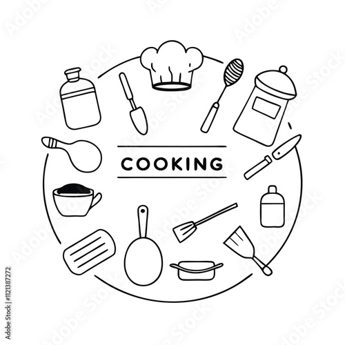 vector illustration of various cooking tools and food items