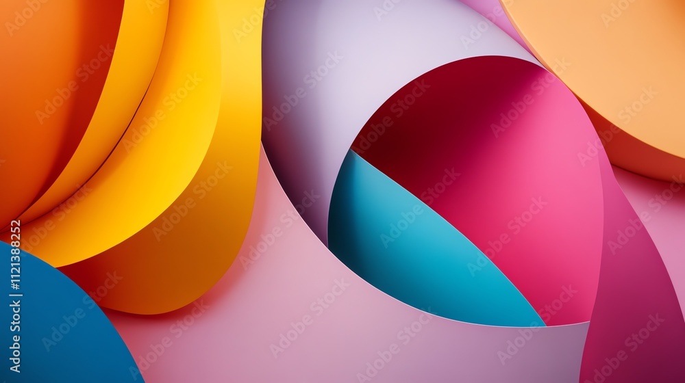 An abstract background with curved shapes in pink, yellow, blue, and orange. An abstract background with curved shapes in pink, yellow, blue, and orange.