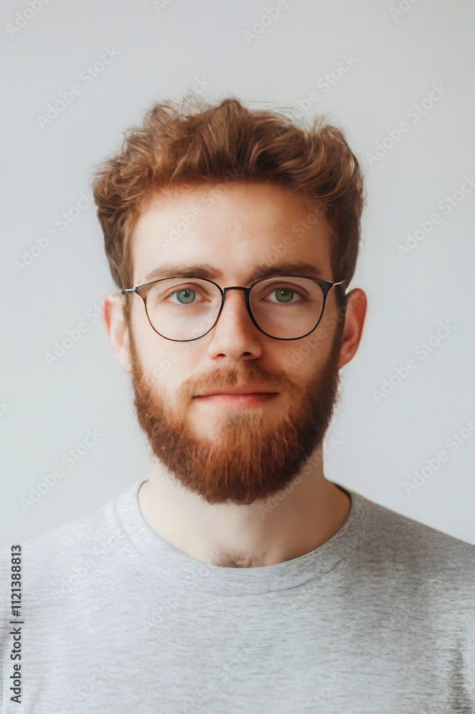Portrait of a young man with red hair and beard wearing glasses. Portrait of a young man with red hair and beard wearing glasses.