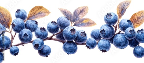 Juicy blueberries freshly picked from the bush, their vibrant blue hues pop against the muted tones of the autumn leaves. A delicious summer treat! photo