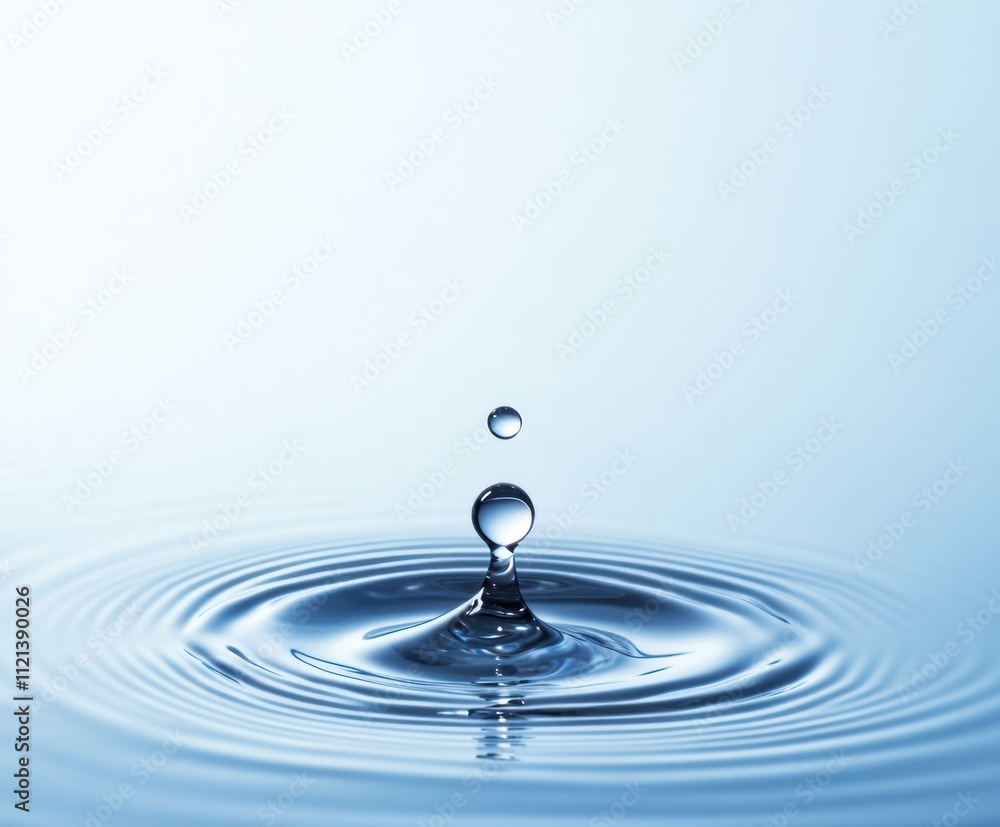 Water drop falling in the water with ripples and a blue background Water drop falling in the water with ripples and a blue background