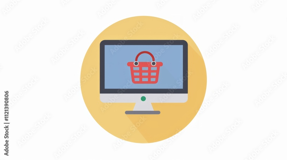 Icon of a computer with a shopping basket Icon of a computer with a shopping basket